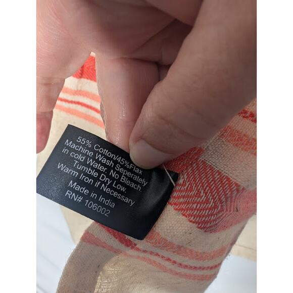 CYNTHIA ROWLEY Cotton/Flax Table Cloth Tan/Salmon Stripped 59" x 60" - Picture 4 of 4